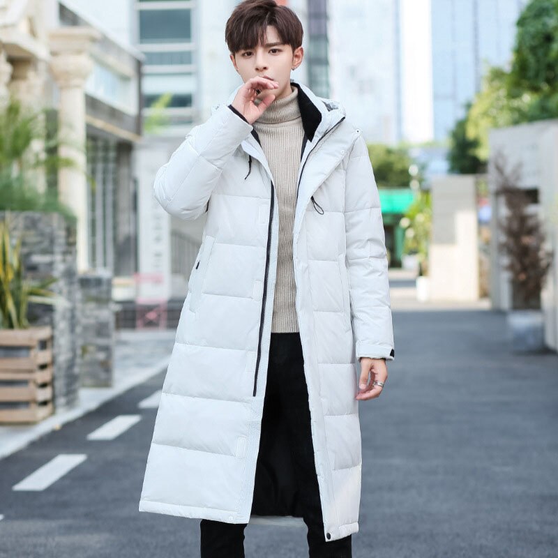 Chaqueta por encima de la rodilla para hombre, abrigos con capucha gruesos y cálidos, informales, a prueba de viento, pareja, chaquetas de pato blancas, Invierno