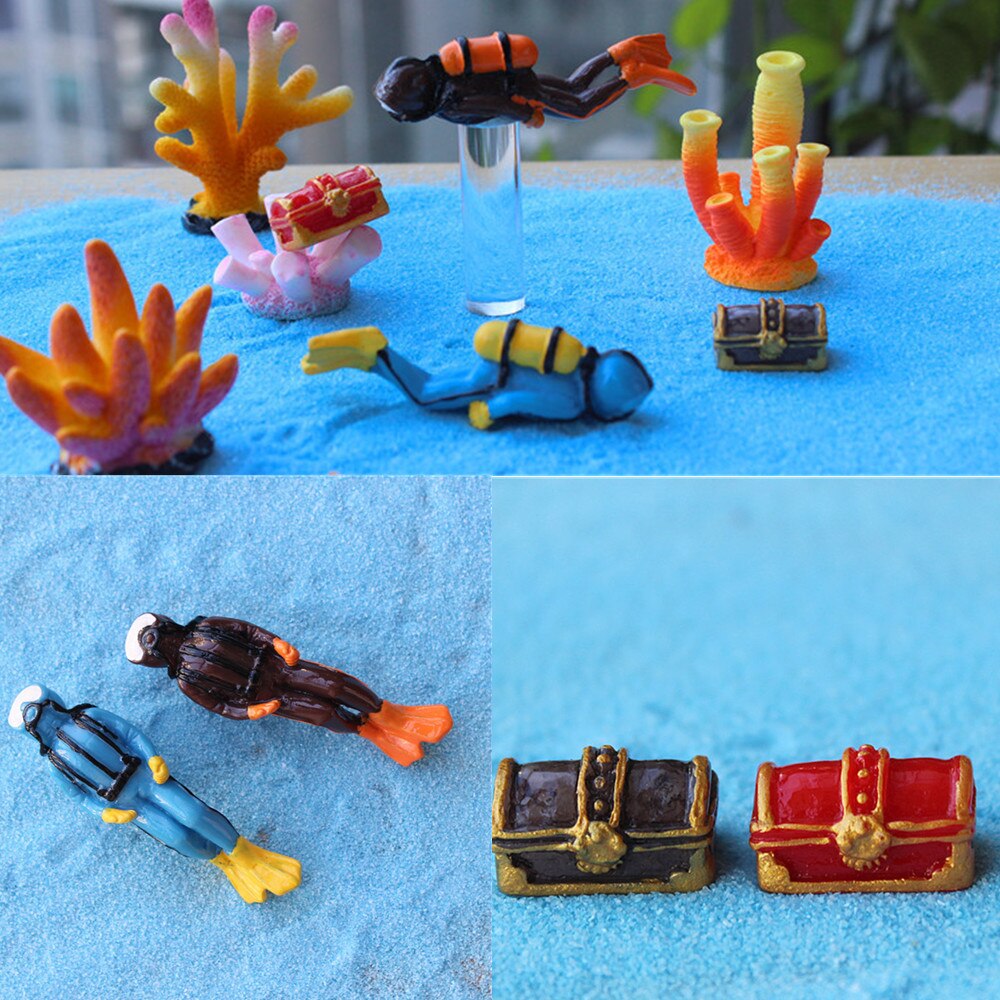 Resin Character Diver Model Treasure Treasure Box Fish Tank Decoration Marine Aquarium Aquascape Decorative Ornaments