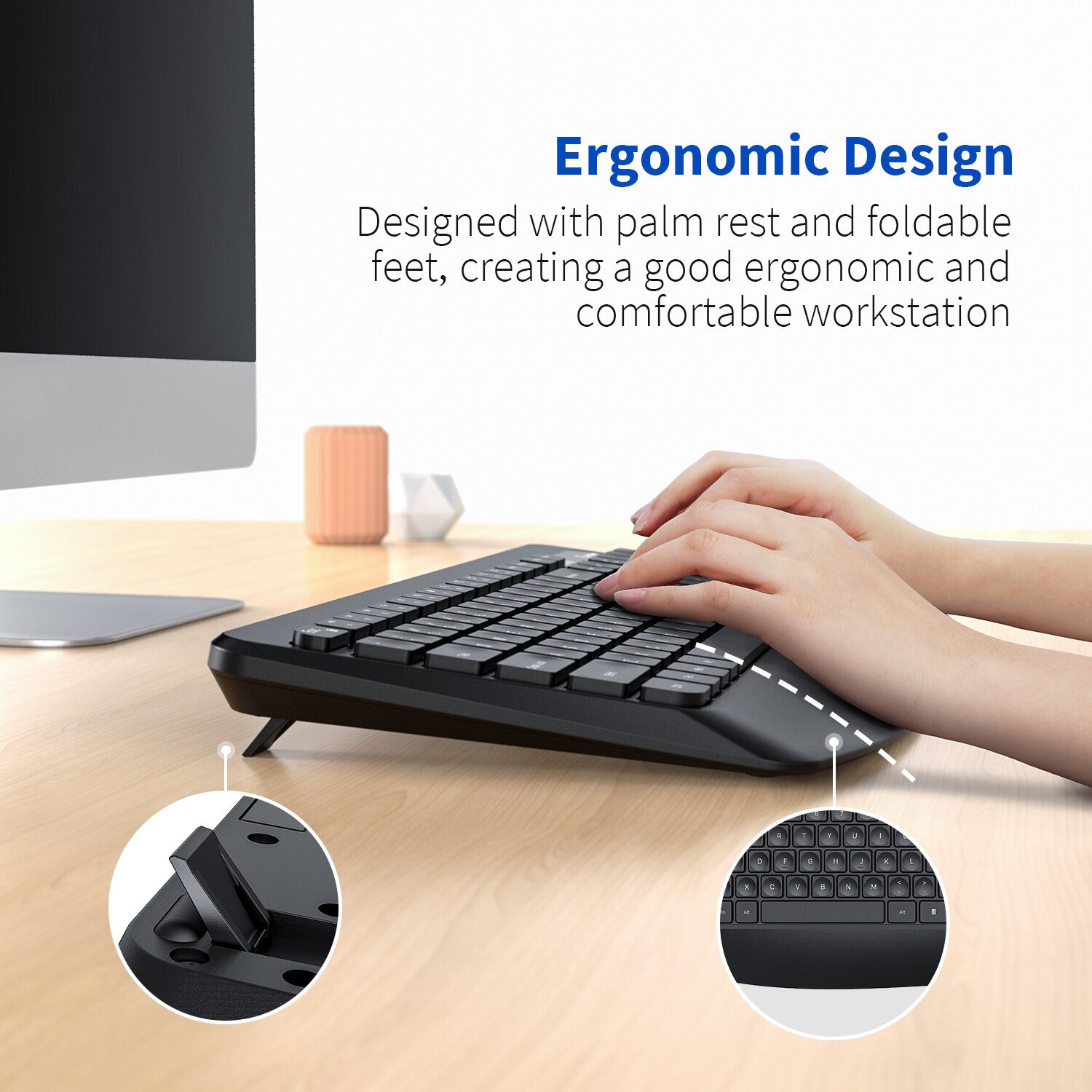 Jelly Comb Wireless Keyboard and Mouse Comb 2.4GHz Ergonomic Full-Sized Keyboard with Palm Rest and Mouse for PC Laptop Windows