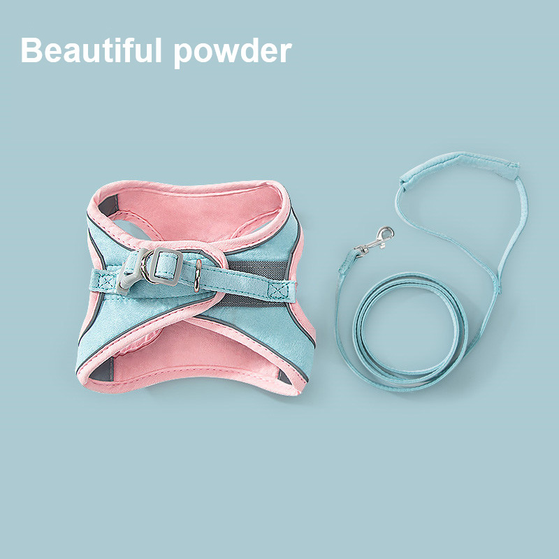 Cat Harness Leash Set Rope Vest-style Harness With Reflective Strips Adjustable Leashes for Cat Walking Pet SLeash Chest Strap: Pink blue / XL (7.5-10kg)