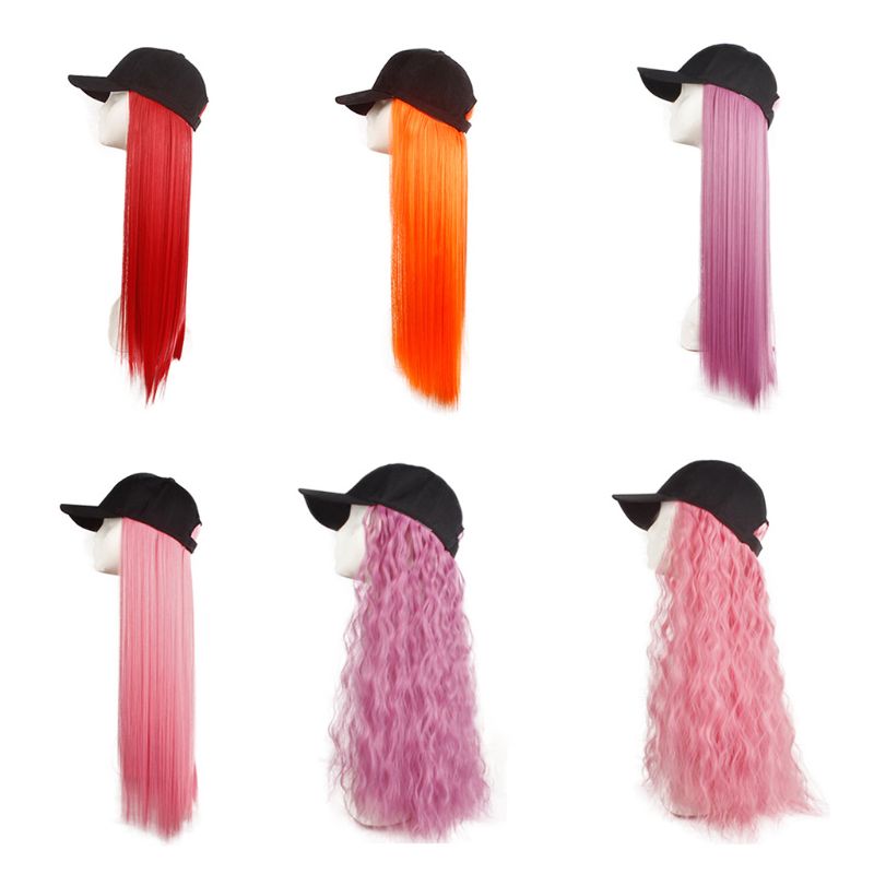 Wilde vrouwen pet pruik kleur lang steil haar krullend eendelige honkbalpet pruiken cosplay feest aankleed rekwisieten