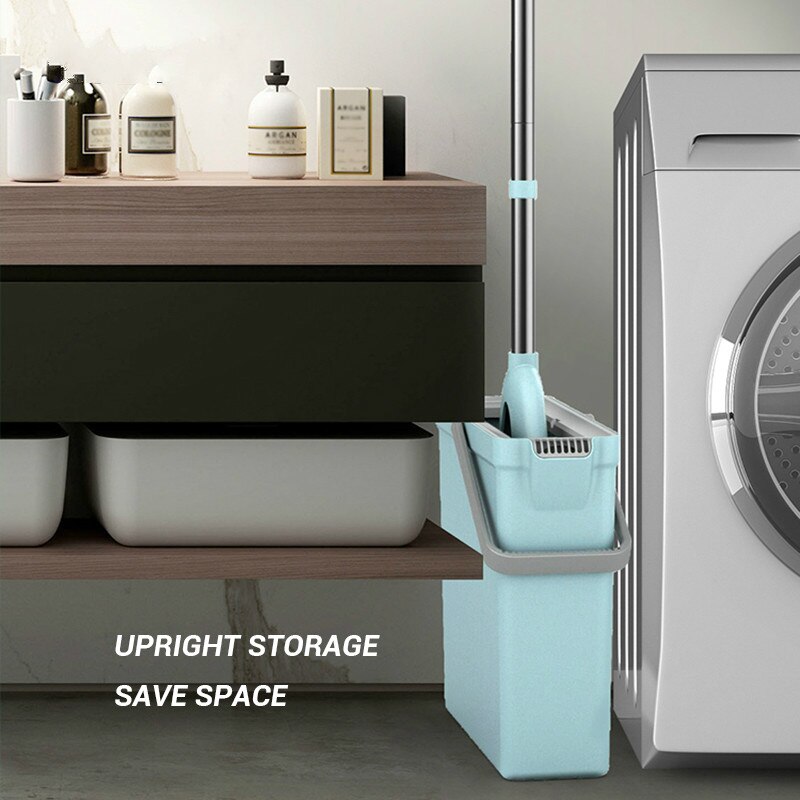 Balai serpillière à aspiration d'eau, éponge de nettoyage vertical, lavage à la main, humide et sec, double usage, serpillière domestique pliable avec seau