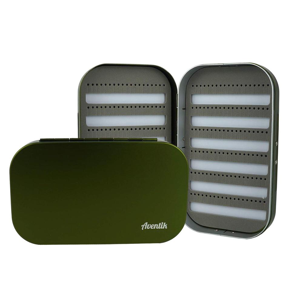 Aventik Aluminum Fly Box Fly Fishing Box EVA Foam Flies Boxes Fly Fishing Boxes 10 Compartments Fishing Boxes L: Green Foam D