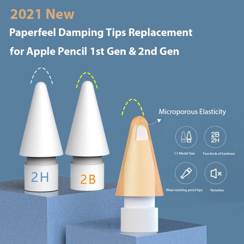 Pencil Tips for Apple Pencil 1 2, Double-Layered Paperfeel Damping Noise Reducing Apple Pencil Nib Replacement 애플펜슬 펜촉