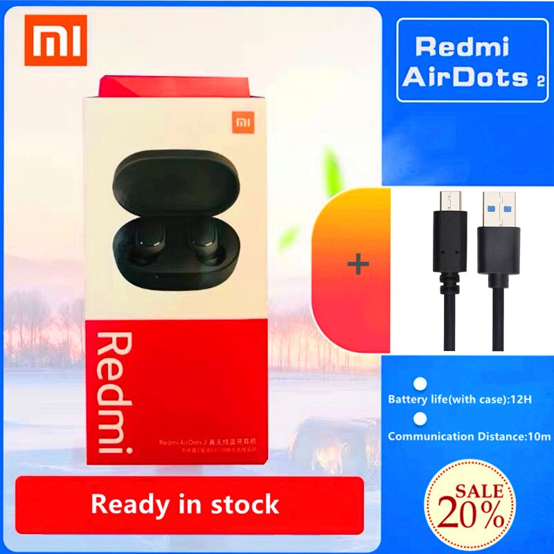 Xiaomi Redmi Airdots 2 Tws Mi Echte Draadloze Bluetooth Koptelefoon Stereo Bass Bluetooth 5.0 Met Microfoon Handsfree Oordopjes Ai Controle: black with box cable