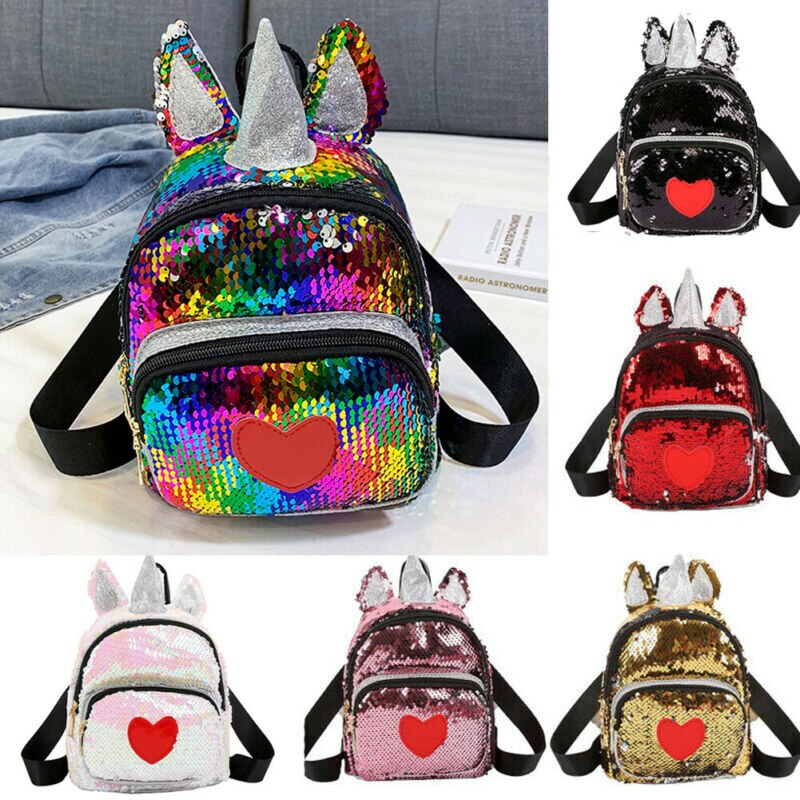 Frauen Glitter Pailletten Rucksack Nette Ohren Doppel Schulter Taschen Mini Bling Rucksäcke Kinder Mädchen Pailletten Reise Rucksäcke