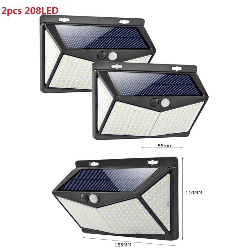 100/208LED Solar Motion Sensor Wall Light Waterproof Yard Security Lamp 3 Modes 120 Degree Four-Sided Wall Lamp: 5