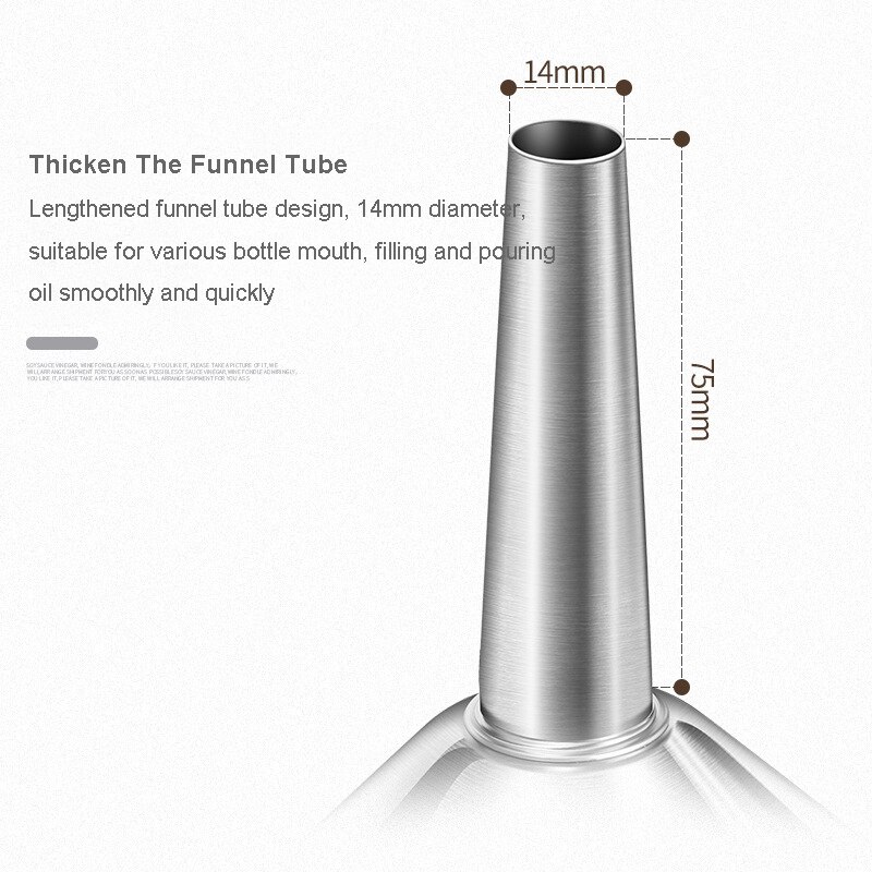 Stainless Steel Funnel Kitchen Oil Liquid Dispensing Thicken Metal Funnel with Detachable Strainer Filter Cook Oil Wine Funnel