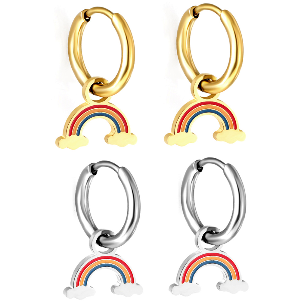 Pendientes LUXUSTEEL con forma de puente de arcoíris para mujeres y niñas, joyería antialérgica de acero inoxidable de Color dorado, BFF