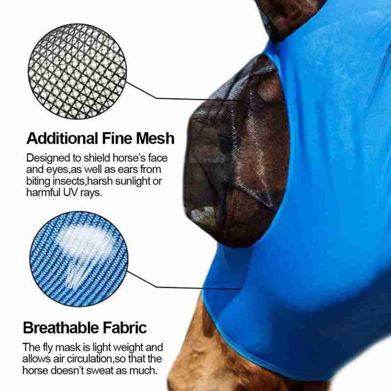 1pc anti-fly mesh heste maske hest maske stretch bug øje hest fly maske med tildækkede ører hest fly maske lang næse med ører