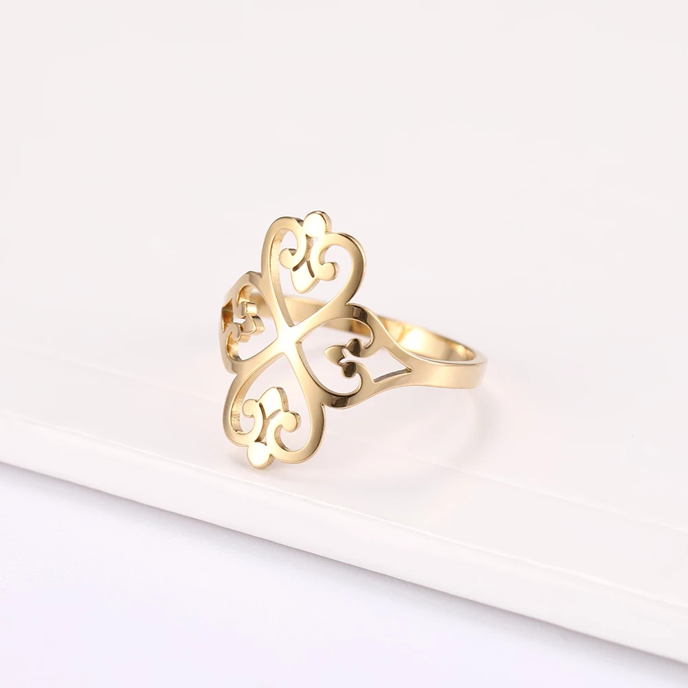 Cazador Vintage fleur filigrane bague femmes couleur or acier inoxydable bagues bijoux anniversaire anniversaire mère