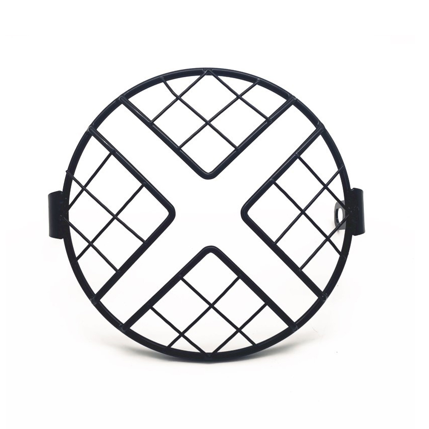 Universal Motorcycle Headlight Protector Guard 6.5inch Motorbike Light Lamp Metal Cover Mesh Grill Mask for Harley CG125 GN125: black