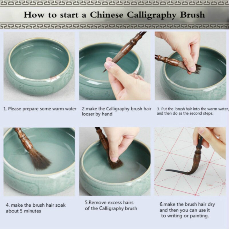 3pcs/set Chinese Calligraphy Brush Caligrafia Long Woolen Hair Cursive Script Official Script Painting Writing Brush Tinta China