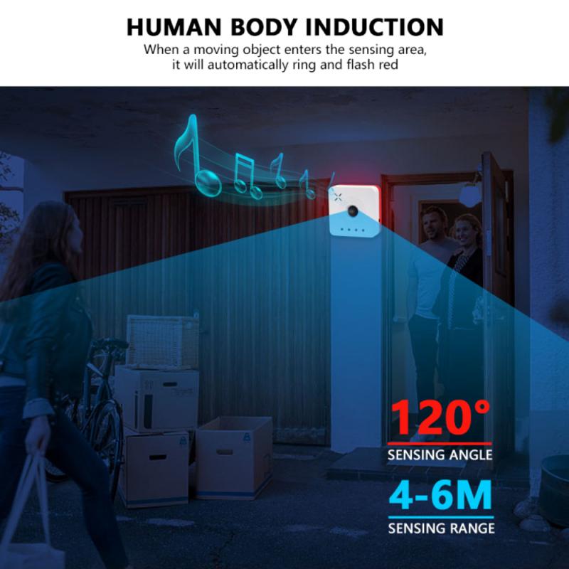 Wireless Sensor Doorbell Human Body Induction Door Bell Visitor Alert Chime Alarm Burglar Doorbell for Office/Home Security