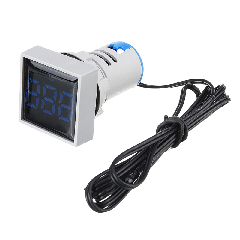 Mini Crystal Film Square LED Digital Thermometer Signal Light AC 50-380V 220V Temperature Meter Indicator -20-200 1m Sensor: Blue