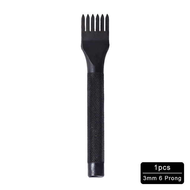 Jiwuo-punzón de costura con agujeros de cuero de 3-4mm, herramienta de costura hecha a mano, 1/2/4/6 puntas, Arte de cuero, bolsa de cuero, herramientas artesanales: 3mm 6Prong
