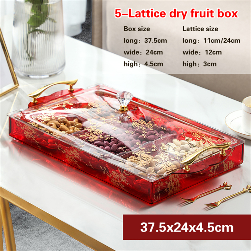 Caja transparente de frutos secos dorados para fruta, bandeja creativa europea para aperitivos, semillas de melón, plato de acrílico empaquetado con azúcar: 5-Lattice box3