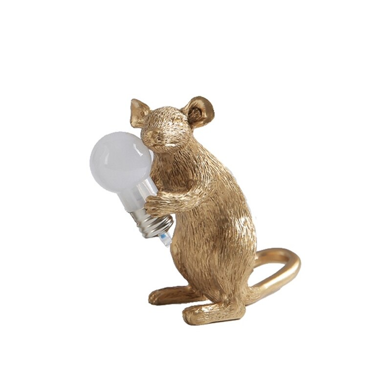 Kunstdier hars muis nachtlampje kat desktop decoratie muis lamp led kinderkamer bed ornamenten gouden tafellampen: Goud zittend