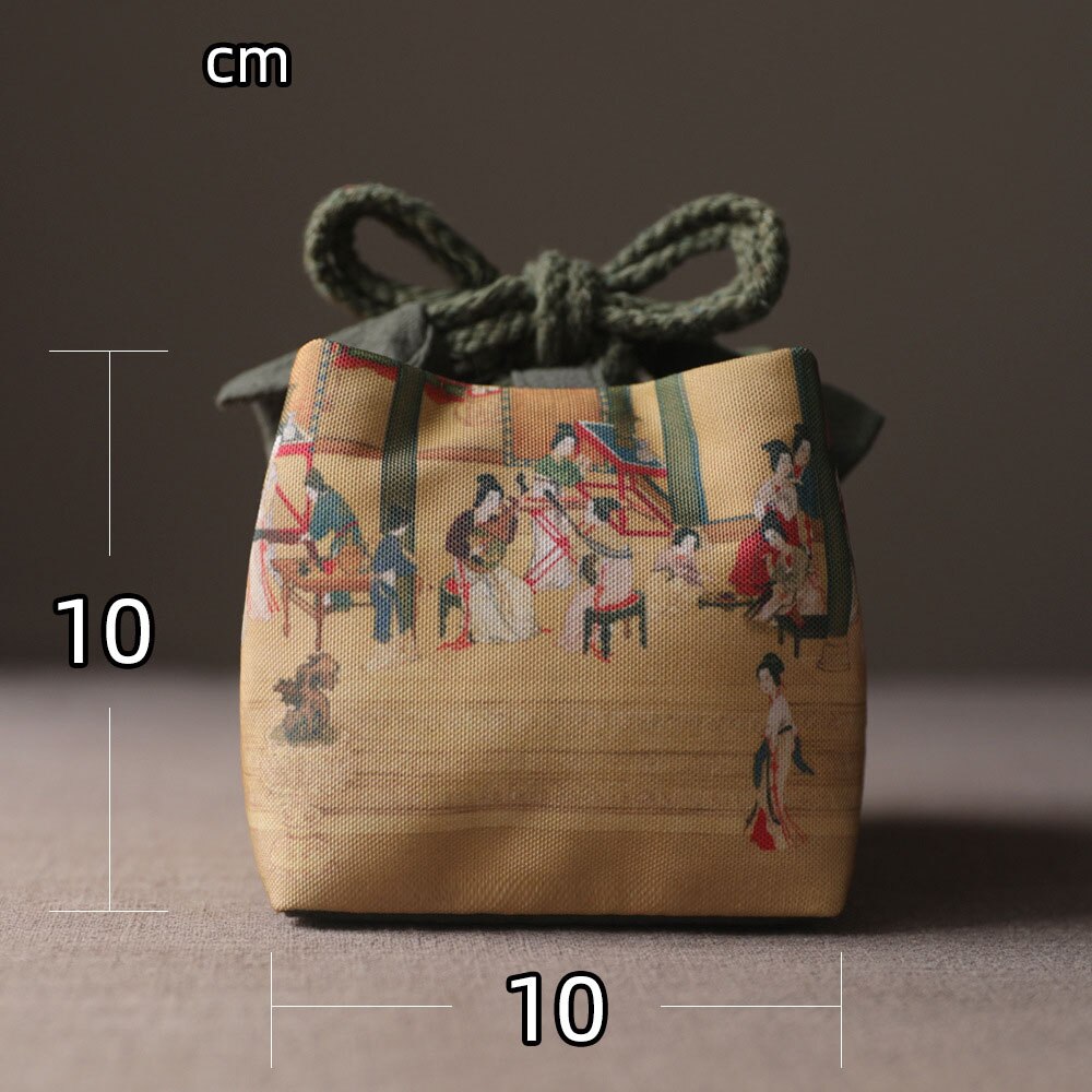 Ancient Painting Teaware Storage Bag Outdoor Travel Tea Set Tea Cozies Silk Teapot Teacup Cloth Bag Nuts Package: L / Light green
