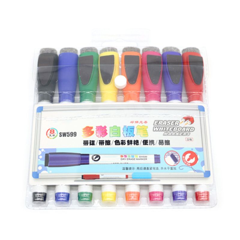 8 Kleuren Magnetische Whiteboard Marker Pennen Met Gum Uitwisbare Fine Nib Office Schoolbenodigdheden