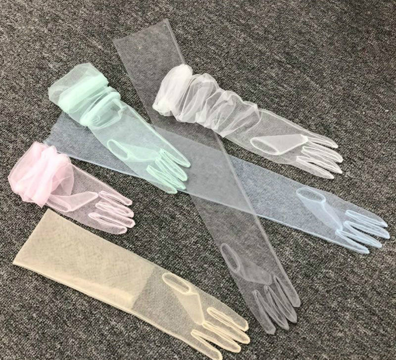 Guantes de novia largos elegantes, longitud del codo, dedo, tul, de boda