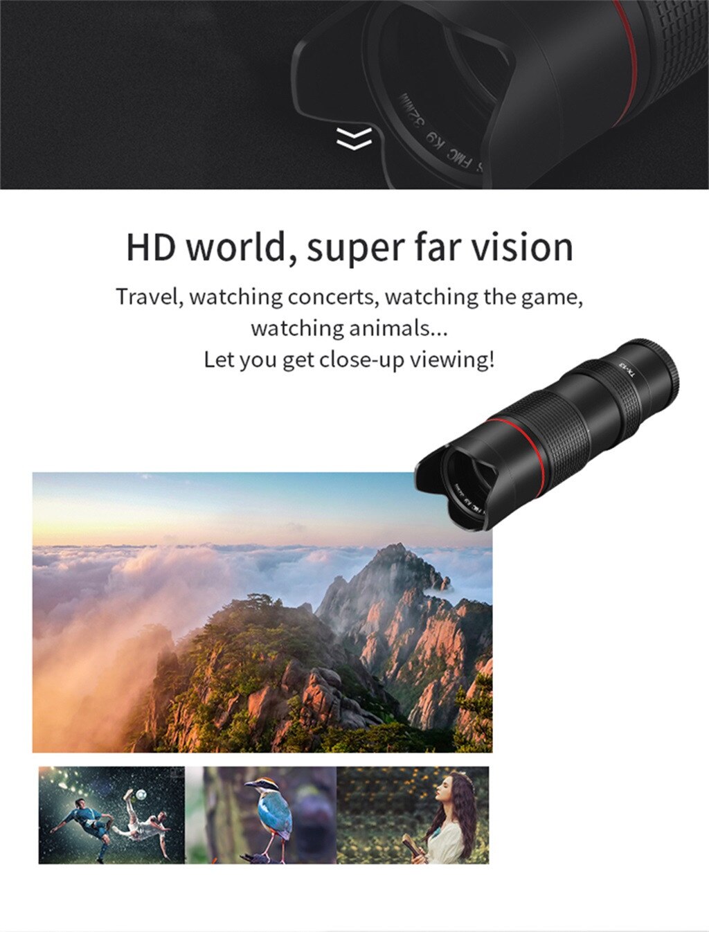 Monocular Telescope 12 Times Single Tube Hd Zoom Long Focus Telescope With High Zoom Adjustable Focal Length For Video Camera