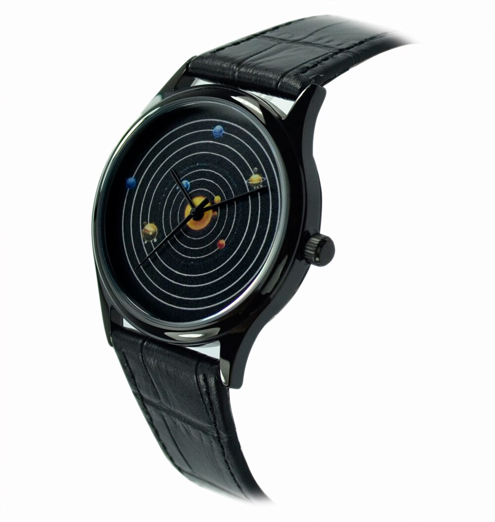 Système solaire montre boîtier noir I hommes montre I femmes montre dans le monde entier je bienvenue