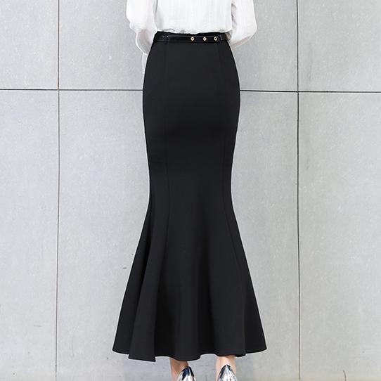 Falda de sirena larga para mujer, falda de trompeta a la cadera, , con cinturón gratis, 2XL talla grande, color negro, Vintage, Primavera