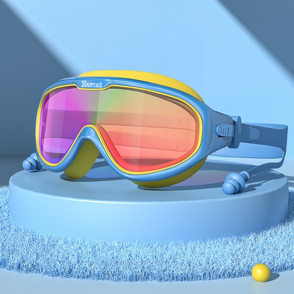 Children's Swimming Glasses Waterproof Anti-fog Swimming Big Frame Boys Girls Dving Eyewear with Earplugs Set