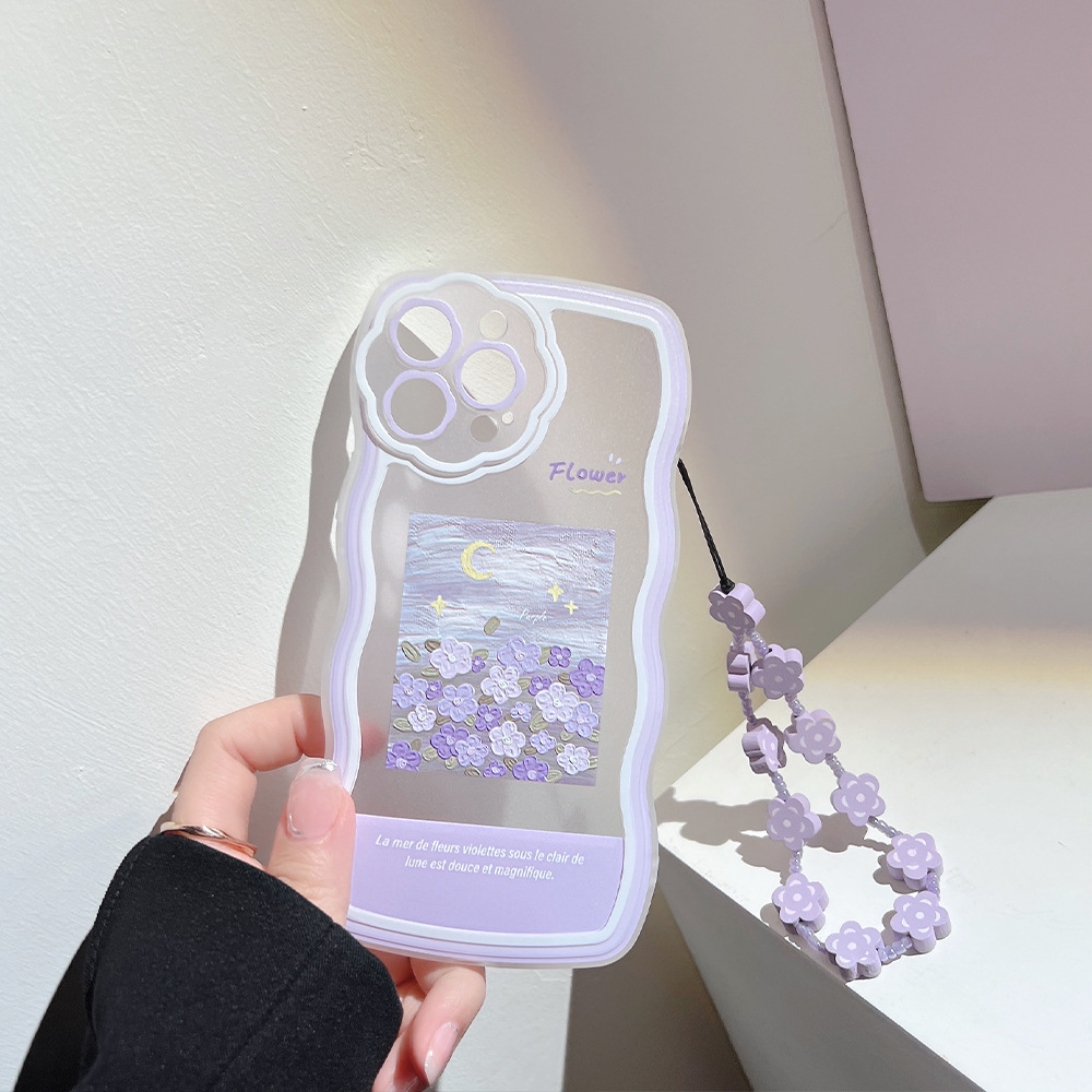 Romantic Oil Painting Flower Phone Case with Lanyard for iPhone 14 13 12 11 Pro Mini XS Max 8 7 Plus SE XR Shockproof Cover