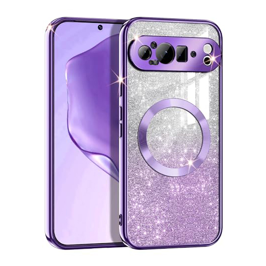 Glitter Transparent for Magsafe Phone Case for Google Pixel 9 9Pro 9 Pro XL 8 8 Pro 8A 9 9ProXL Slim Plating Shiny Soft Cover: PE / PURPLE