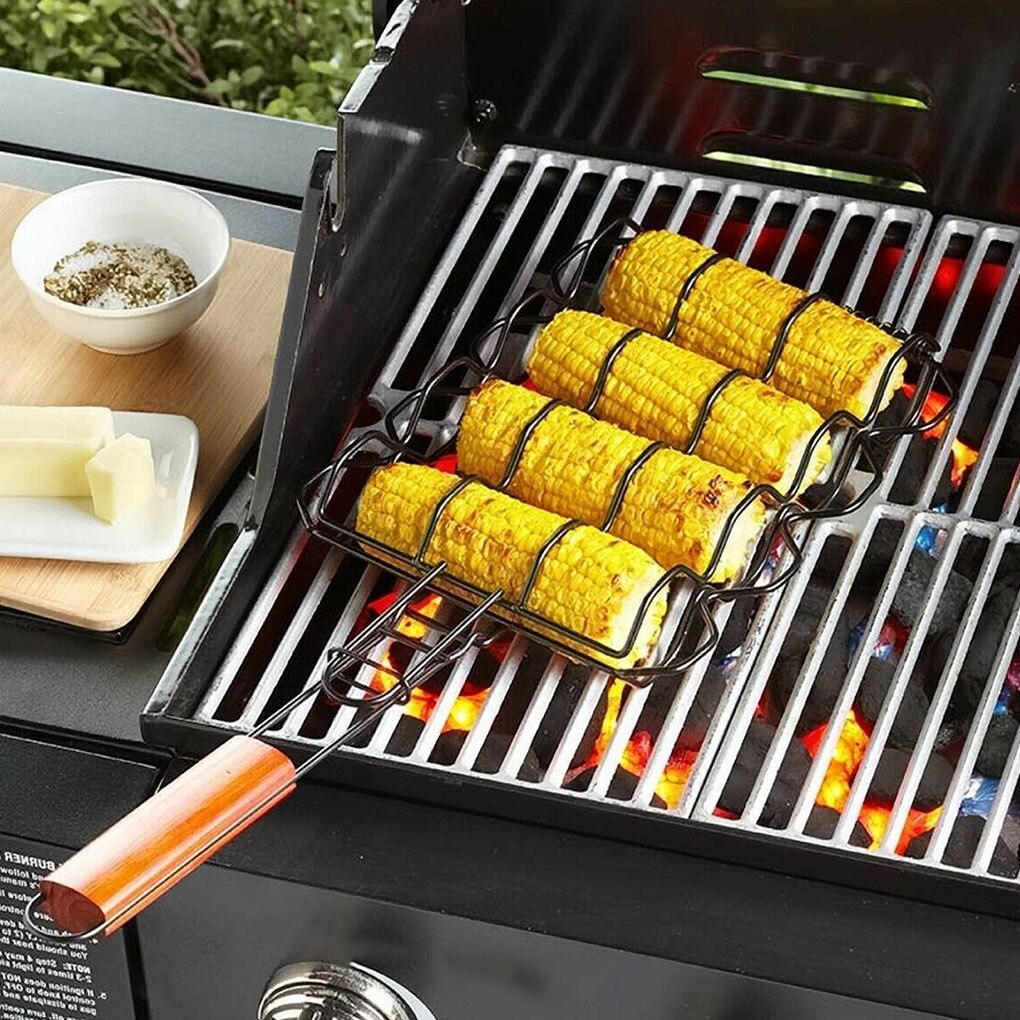 Grilled Corn Clamp Grilling Basket with Removable Handle Outdoor Grill Rack Tool