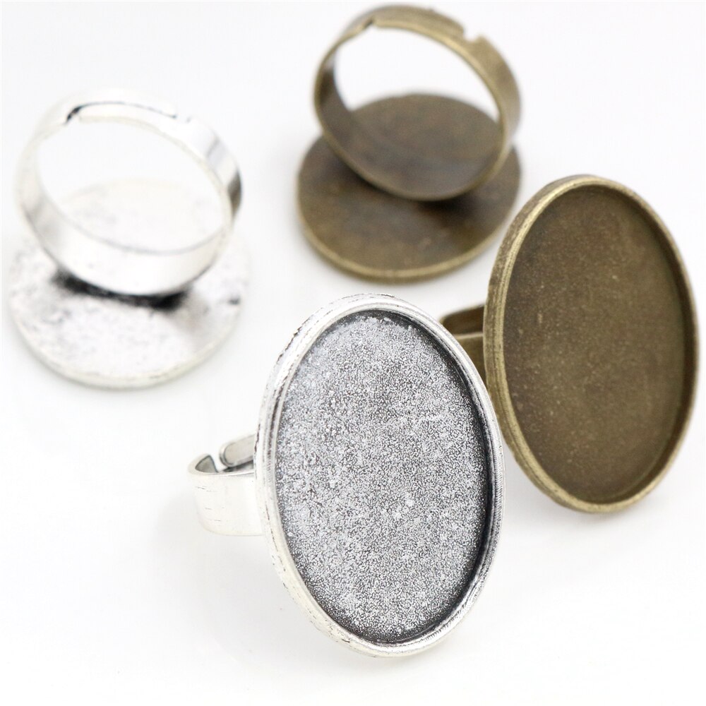 18 x 25mm 5 st antik brons och antik silverpläterad mässing oval justerbara ringinställningar blank/bas, passar 18 x 25mm glas cabochons