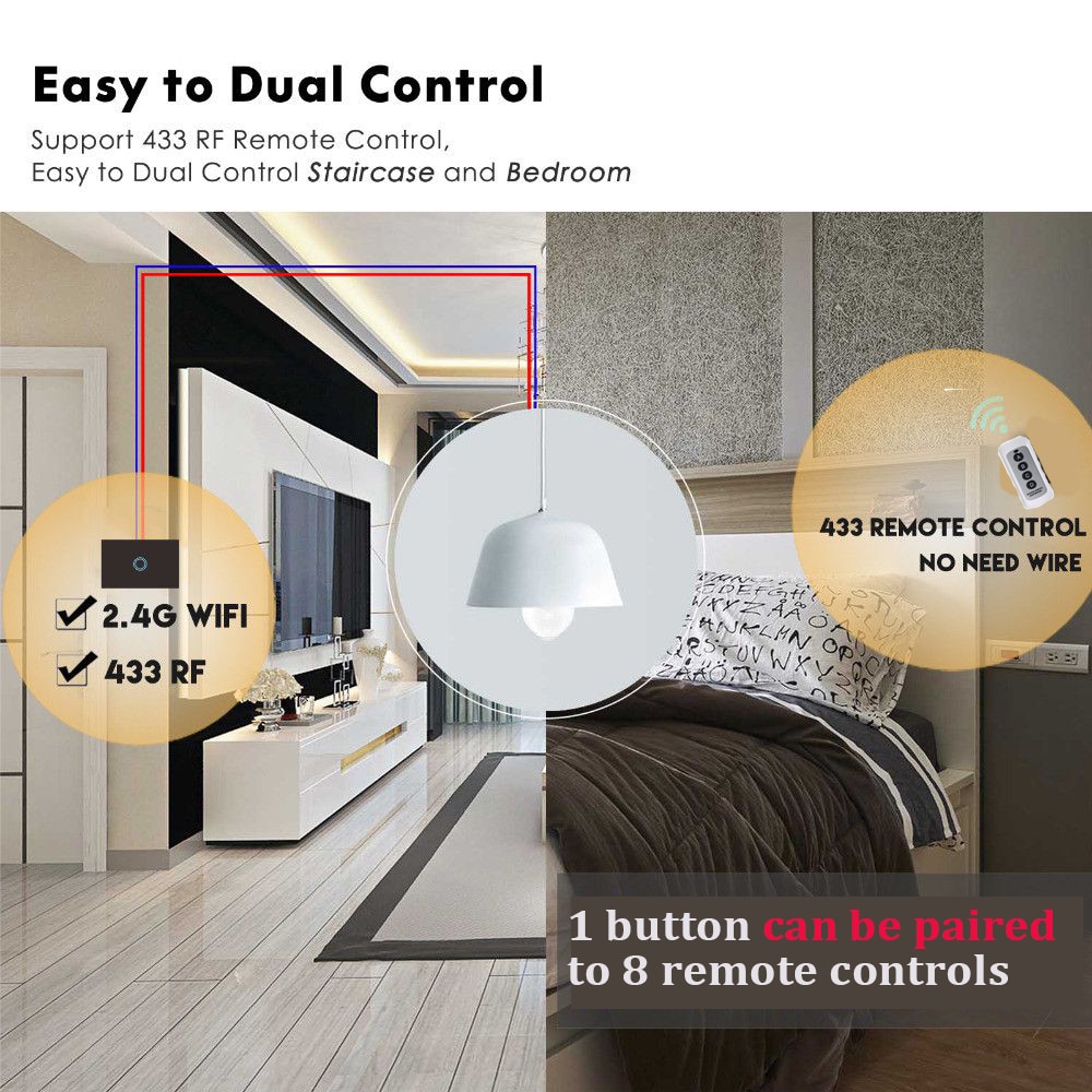 WIFI smart touch switch supports APP smart life remote control US standard 1/2/3gang 100-250V control light switch