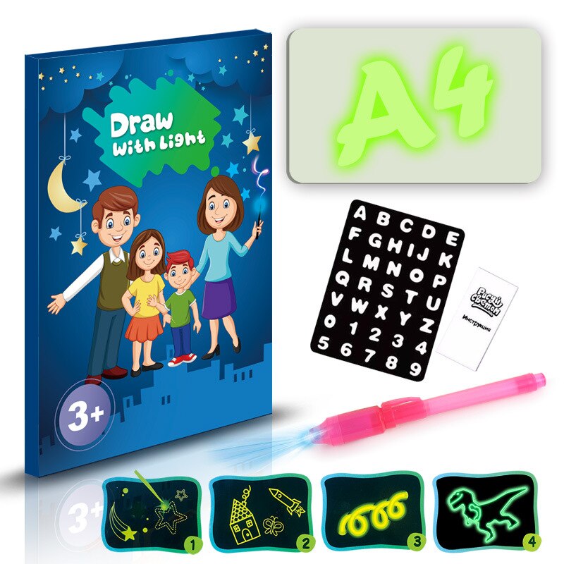 Disegnare con la Luce Fun Fluorescente Tavolo Da Disegno Per Bambini Luminosa Graffiti Del Fumetto di Tabellone Per Scrittura 3D Lavagna LUMINOSA: Rosso