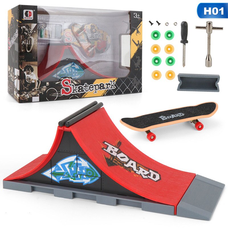 Fingerboard Ultimate Parks Kit DIY Assembly Mini Finger Skateboard Deck Truck Skatepark Board With Ramp Accessories Sets: TOY10952H01