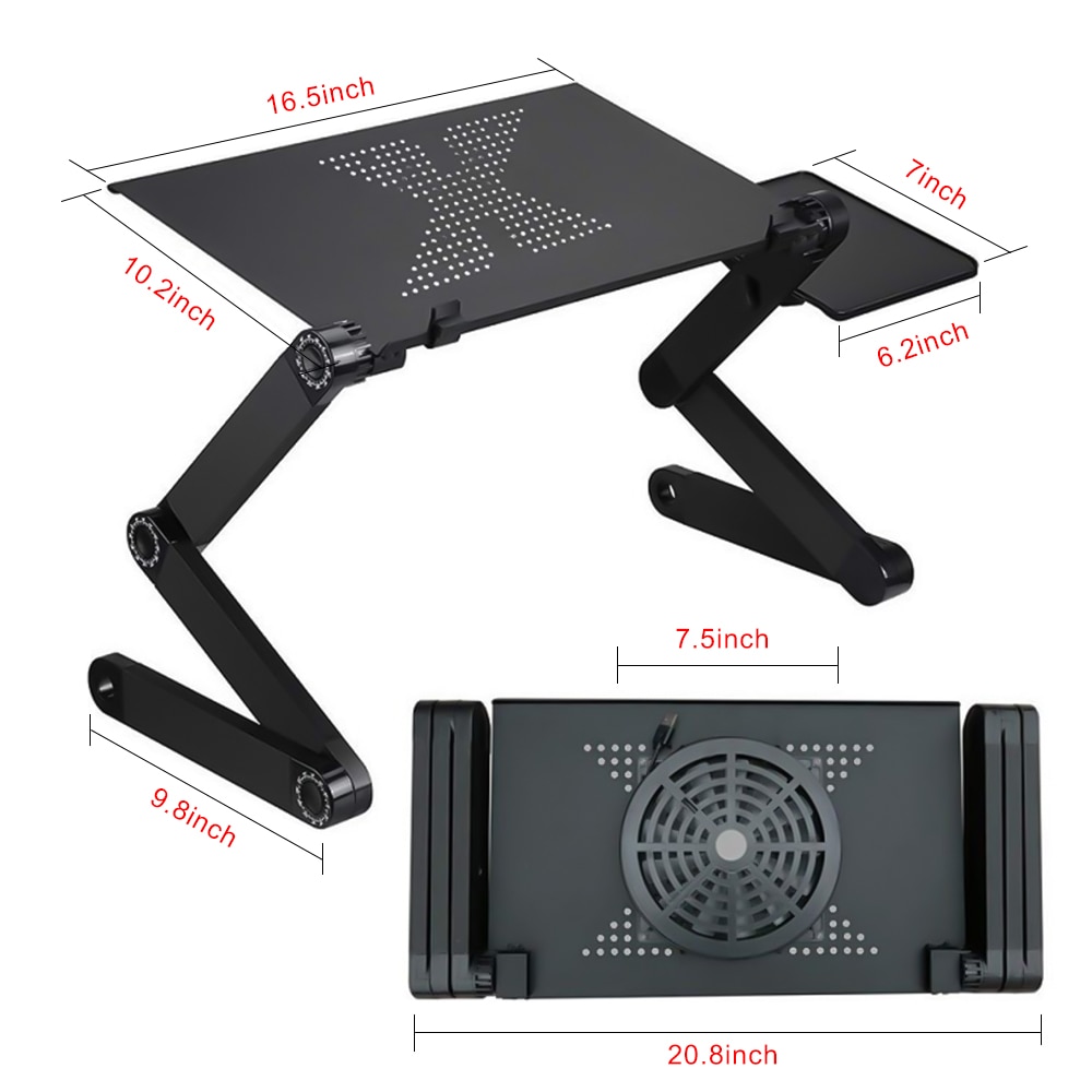 Verstelbare opvouwbare tafel voor laptop, bureau, computer, mesa, notebookstandaard, lade voor slaapbank, zwart, kantoor, slaapkamer, maat m/l, draagbaar