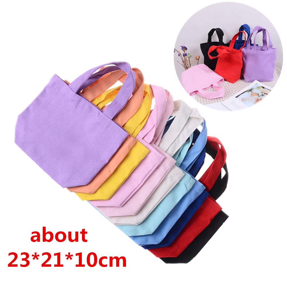 Sac à main en toile de couleur unie sac à provisions pour femme fille sac à Lunch Portable sac de pique-nique sac de rangement pour femme sac 23*21*10cm