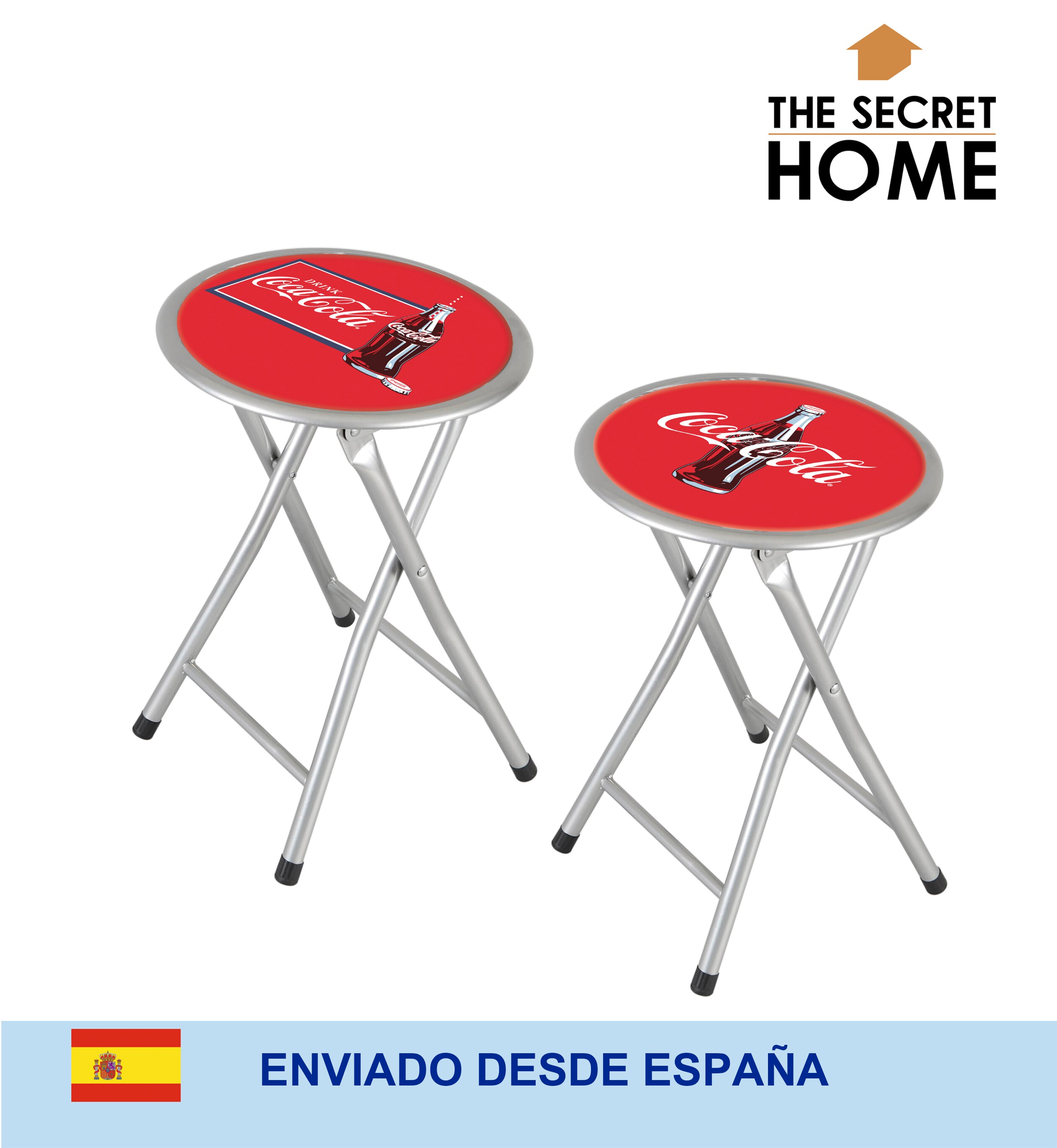 thesecrethome.es Taburete Plegable - Coca-Cola – 44x45x79cm – Decoración Salón Habitación Oficina (Rojo Cocacola Simple)