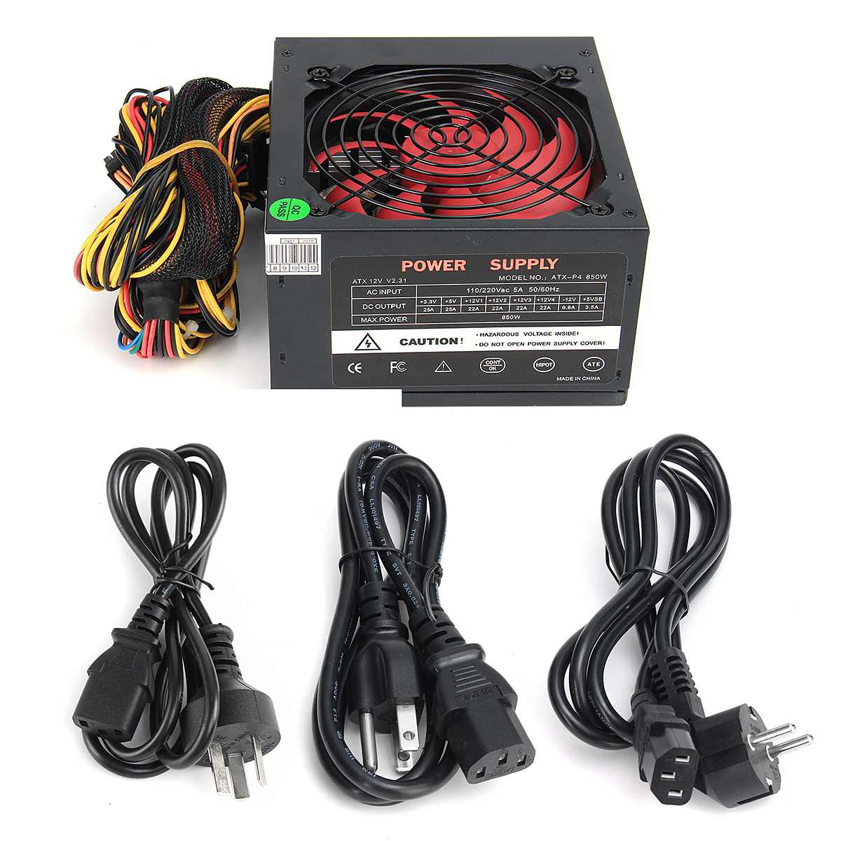 110V-230V 850W Power Supply 120mm LED Fan 24 Pin PCI SATA ATX 12V Active PFC PC Computer Power Supply for Desktop Gaming