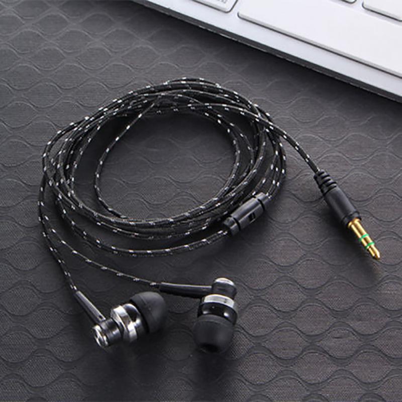 Wired Earphone Brand Stereo In-Ear 3.5mm Nylon Weave Cable Earphone Headset With Mic For Laptop Smartphone: Black