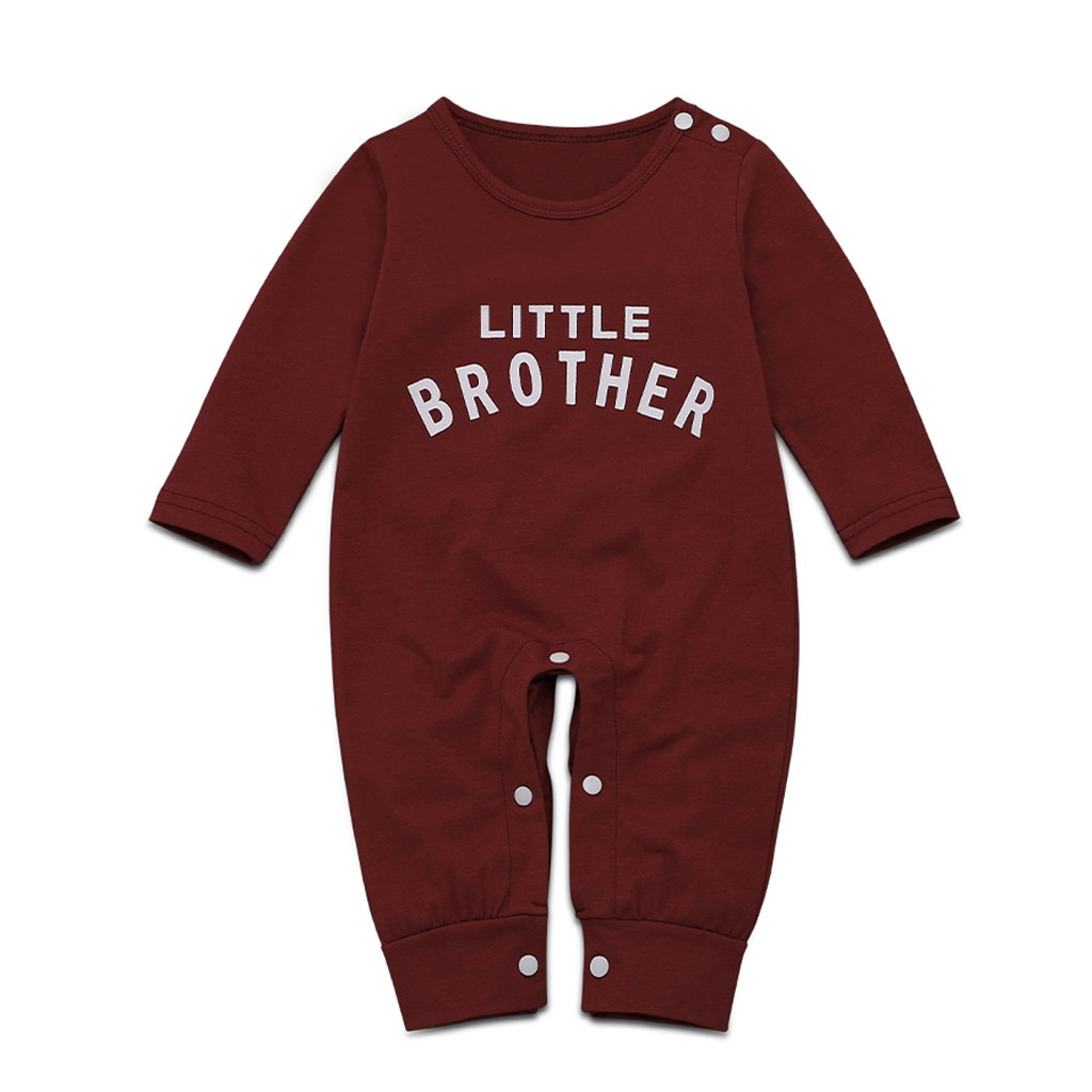 Little Brother Letter Baby Clothes Newborn Boy Girl Button Long Sleeve Boys Winter Romper Playsuit Clothes Для Новорожденных: wine / 12M