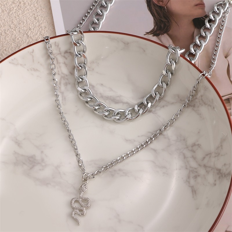 Ifmia Retro Multilayer Snake Hanger Collier Voor Vrouwen Trendy Goud Zilver Kleur Grote Dikke Ketting Kettingen Sieraden