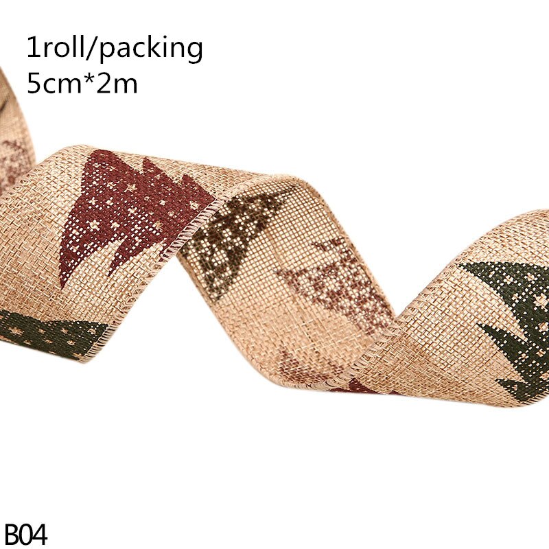 2M/5Y wesołych świąt naturalna juta juta czerwona wstążka choinka śnieżynka koronki wykończeniowe rolka taśmy Vintage rustykalne dekoracje ślubne: A04