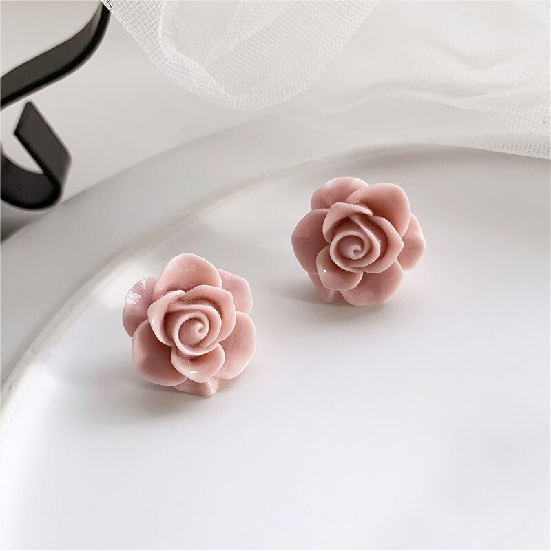 Pink rose big clip øreringe uden piercing blomster søde luksus brude øreringe