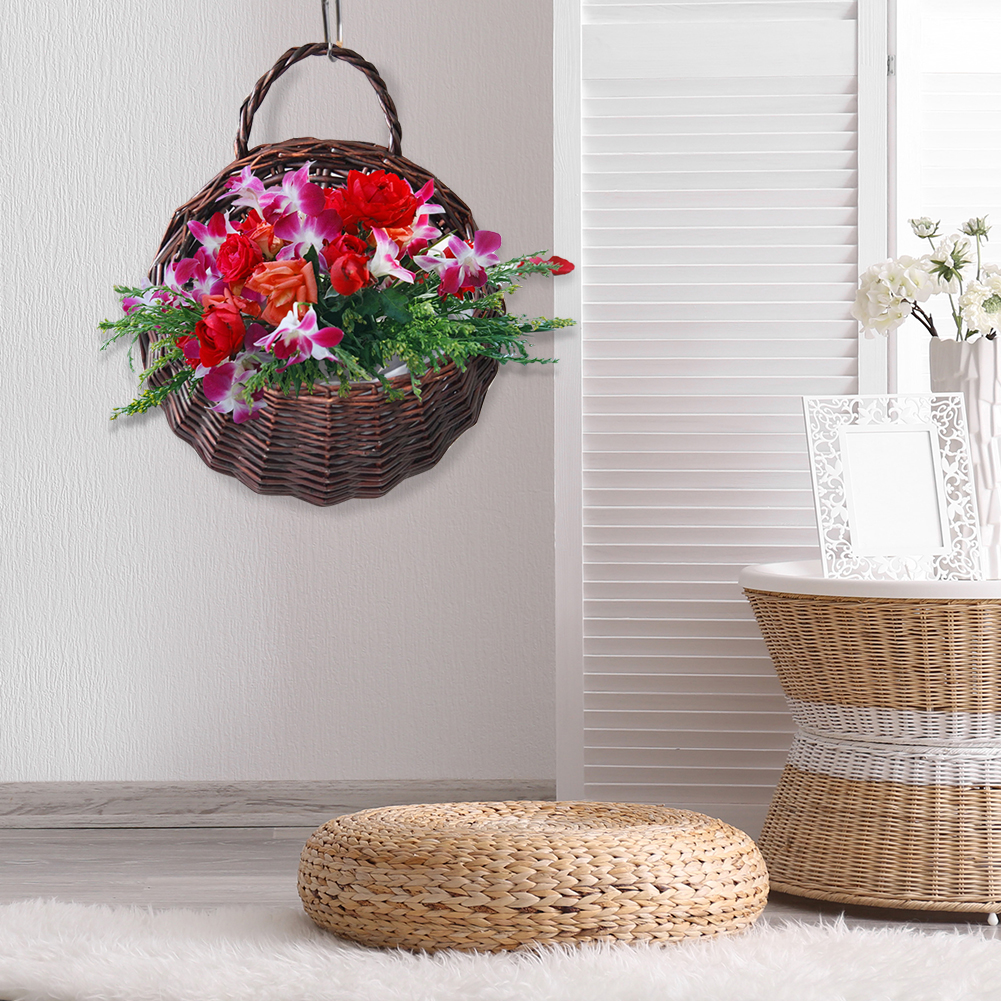 Hanging Planter Wall Mounted Basket Handmade Wicker Flower Pot Woven Rattan Flower Plant Basket Balcony Garden Home Decor