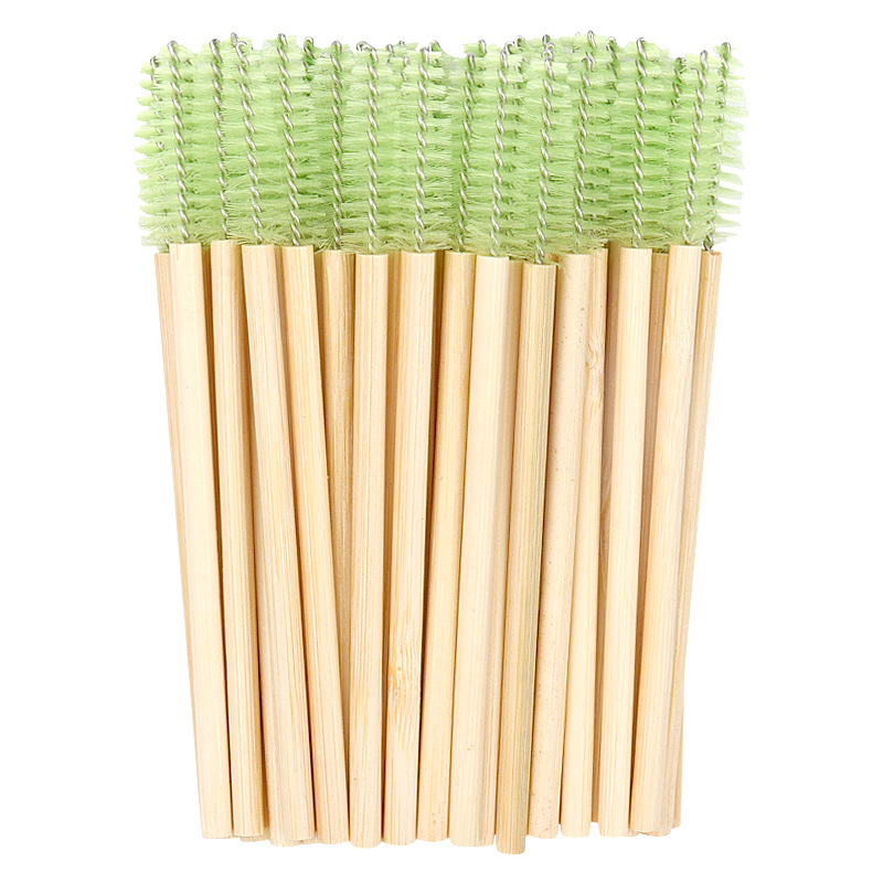 50 stuks bamboe handvat wimperborsteltjes mascara borsteltjes applicators wimperverlenging borsteltjes wenkbrauw krulborsteltjes make-up tool: Kaki / veer