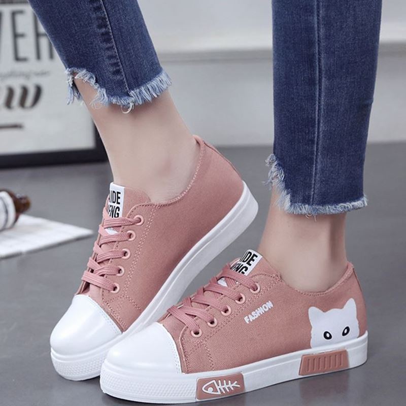 Kvinder flad tegneserie lærred sko sommer hvid snøre student board sko damer fritidssko kvindelige sneakers