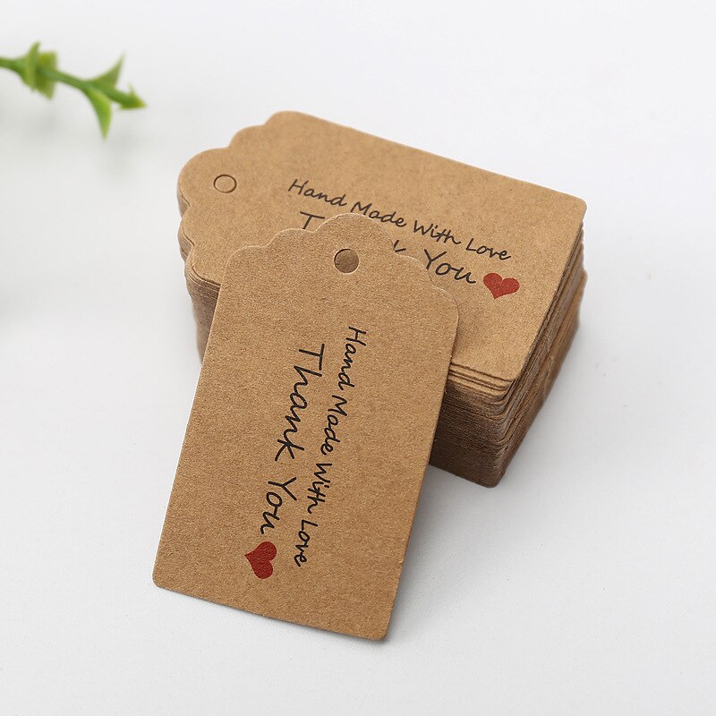 100pcs 5x3cm Handmade Thank You Tags White Kraft Paper Tags Garment Shoes Bags Hang Tag Package Cards Cake Cookie Bags Accessory: 6