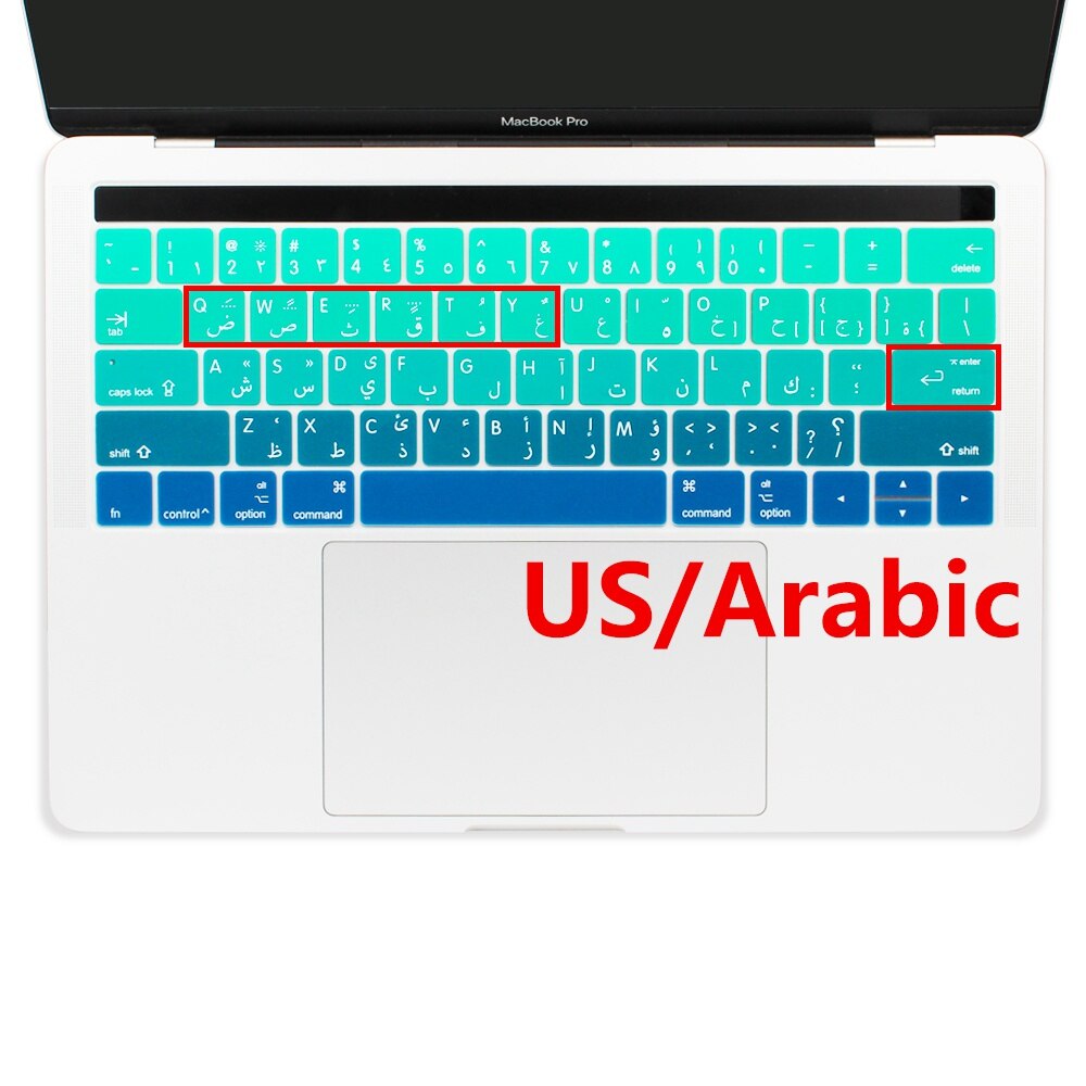USA USA wprowadź rosyjski arabski ukraina angielski układ cienka miękka klawiatura silikonowa pokrywa dla Macbook Pro 13 15 touch bar 2019 2018: US  Arabic green